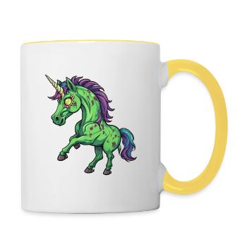 Illustration de licorne zombie - Mug contrasté - blanc/jaune - Droite
