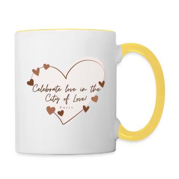 Feiern Sie die Liebe in der Stadt der Liebe - Tasse zweifarbig - Weiß/Gelb - Rechts