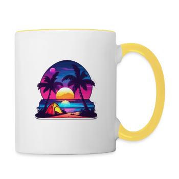 Forêt / Sauvage / Tente / Sauvage / Arbres / Vie - Mug contrasté - blanc/jaune - Droite