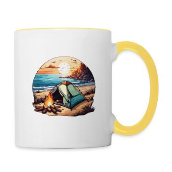 Forêt / Sauvage / Tente / Sauvage / Arbres / Vie - Mug contrasté - blanc/jaune - Droite