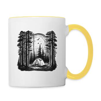 Wald / Wild / Zelt / Wildnis / Bäume / Life - Tasse zweifarbig - Weiß/Gelb - Rechts