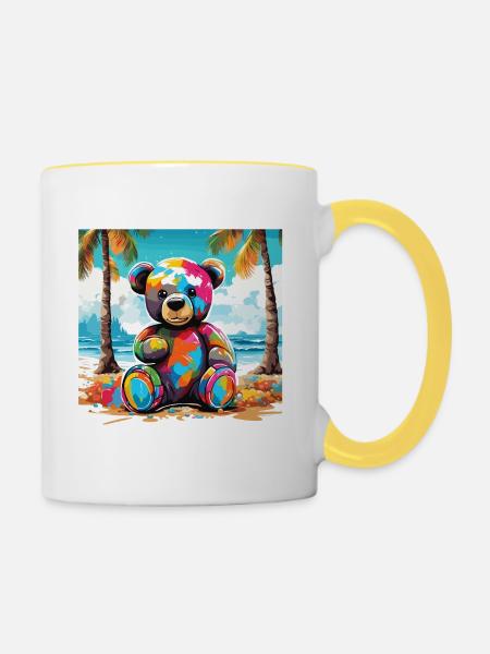 Teddybär / Kuscheltier / Stofftier / Geschenkidee - Tasse zweifarbig - Weiß/Gelb
