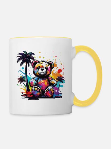 Teddybär / Kuscheltier / Stofftier / Geschenkidee - Tasse zweifarbig - Weiß/Gelb