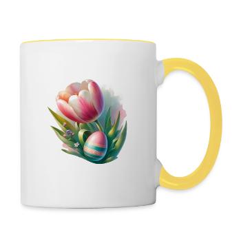 Tulipe colorée de printemps avec œuf de Pâques - Mug contrasté - blanc/jaune - Droite