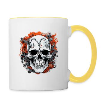 Skull / Totenkopf / Skelett / Gothic / Tattoo - Tasse zweifarbig - Weiß/Gelb - Rechts