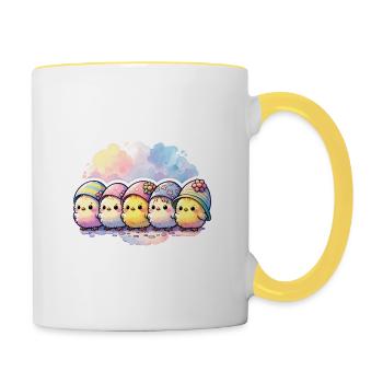 Mignon groupe de poussins avec un œuf de Pâques - Mug contrasté - blanc/jaune - Droite