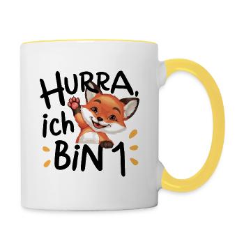 1. Geburtstag Geschenkidee 1 Jahr alt Fuchs - Tasse zweifarbig - Weiß/Gelb - Rechts