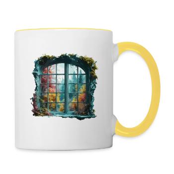 Window in the Forest / Trees / View / Wilderness - Contrasting Mug - white/yellow - Right