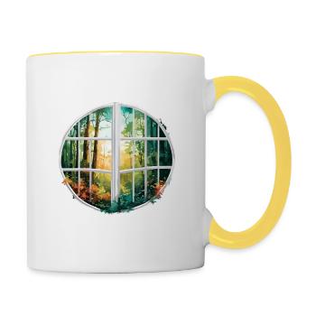Window in the Forest / Trees / View / Wilderness - Contrasting Mug - white/yellow - Right