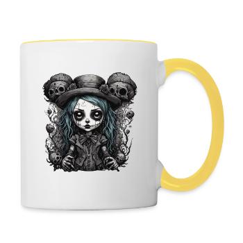 Poupée d’horreur / Halloween / Effrayant / Sombre - Mug contrasté - blanc/jaune - Droite