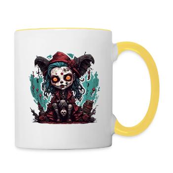 Poupée d’horreur / Halloween / Effrayant / Sombre - Mug contrasté - blanc/jaune - Droite