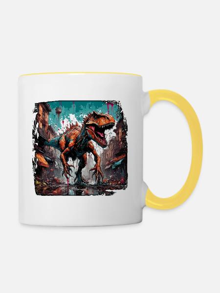 Dinosaurier / Tier / Urzeit / Reptil / Jungs - Tasse zweifarbig - Weiß/Gelb