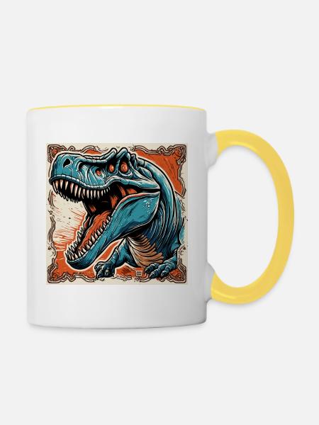Dinosaurier / Tier / Urzeit / Reptil / Jungs - Tasse zweifarbig - Weiß/Gelb