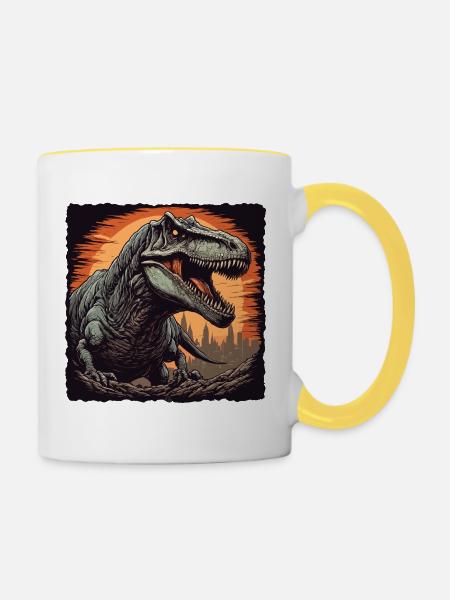 Dinosaurier / Tier / Urzeit / Reptil / Jungs - Tasse zweifarbig - Weiß/Gelb