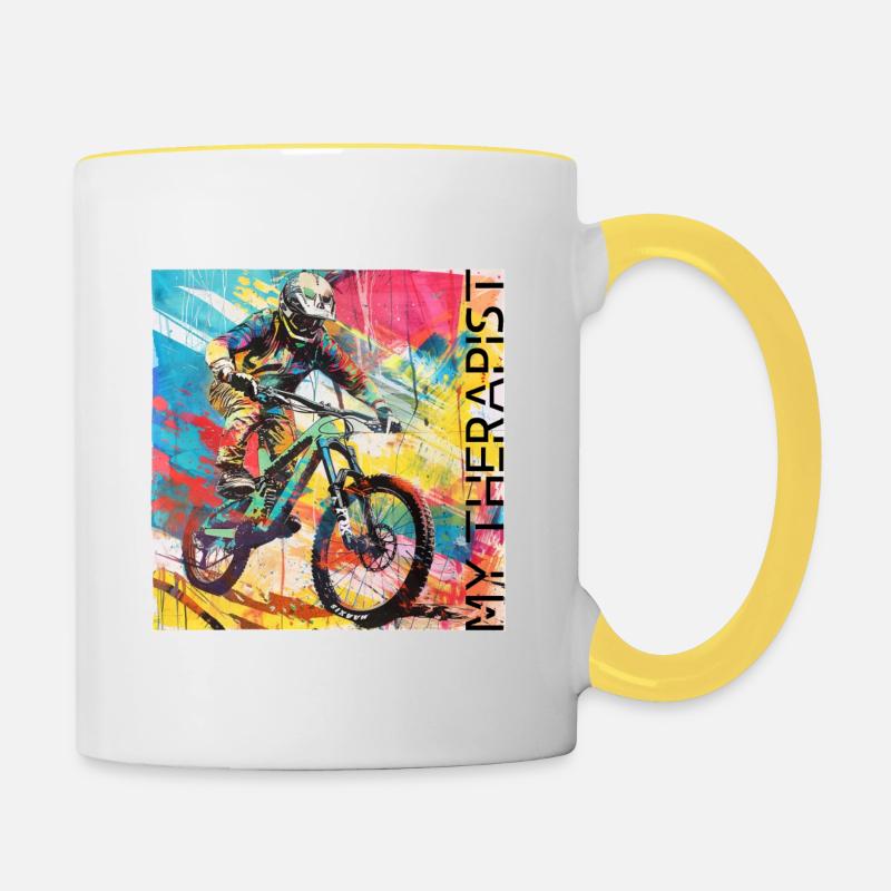 FAHRRAD + RADFAHRER - Tasse zweifarbig - Weiß/Gelb