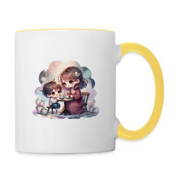 Mother and Son Enjoying a Cozy Tea Party - Contrasting Mug - white/yellow - Right