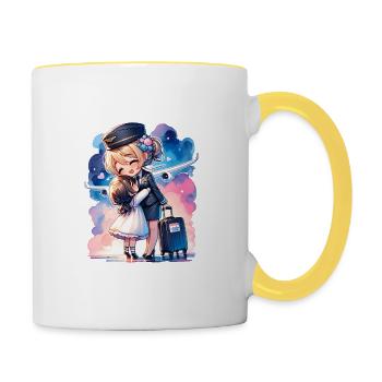 Flugbegleiterin Mutter mit ihrer Tochter - Tasse zweifarbig - Weiß/Gelb - Rechts