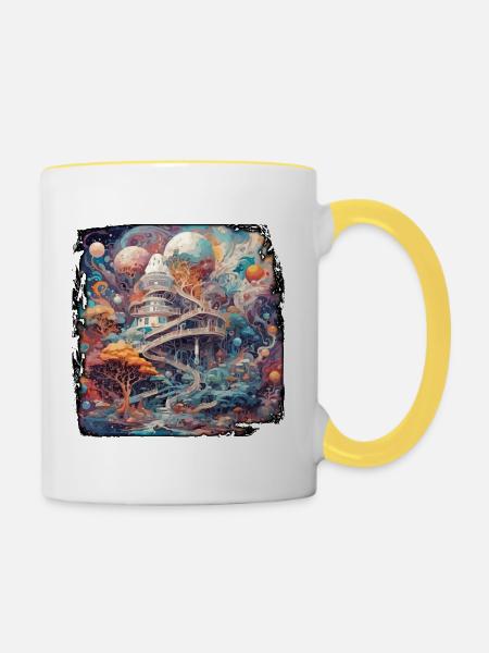 Psychedelisch / Schloss / All / Halluzination - Tasse zweifarbig - Weiß/Gelb