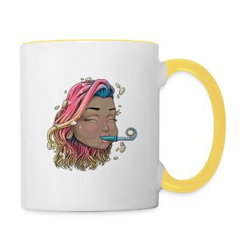 Reva prisma party corne visage - Mug contrasté - blanc/jaune - Droite