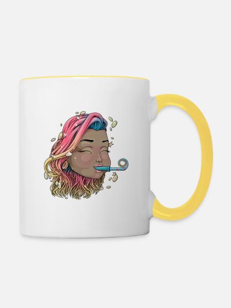 Reva prisma Party Horn Gesicht - Tasse zweifarbig - Weiß/Gelb