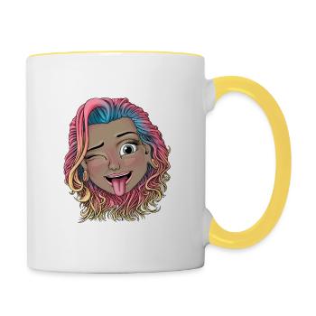 Reva prisma winking tongue out face - Contrasting Mug - white/yellow - Right