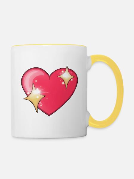 red yellow glittering heart - Contrasting Mug - white/yellow