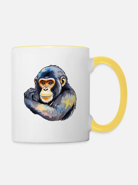 Affe Wasserfarben - Tasse zweifarbig - Weiß/Gelb