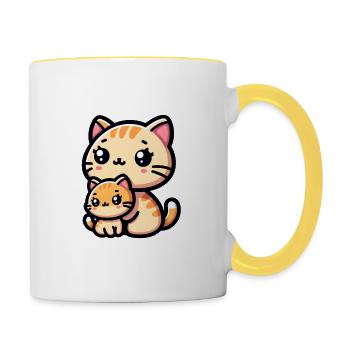 Proud Mother Cat With Her Kitty for Mother's Day - Contrasting Mug - white/yellow - Right