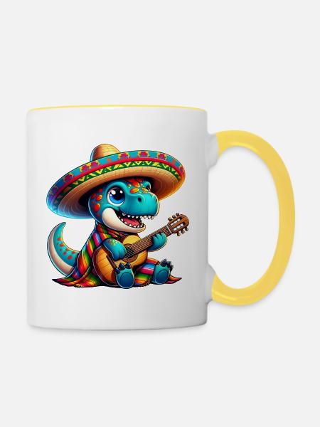 Cinco de Mayo Dino Trex - Tasse zweifarbig - Weiß/Gelb