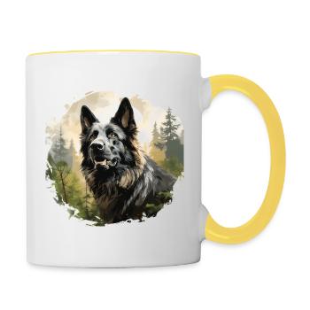 Grey German Shepherd Dog in the Forest - Contrasting Mug - white/yellow - Right