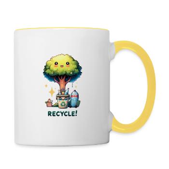 Chibi Niedlicher Baum mit Papierkorb Earth Day recyceln - Tasse zweifarbig - Weiß/Gelb - Rechts