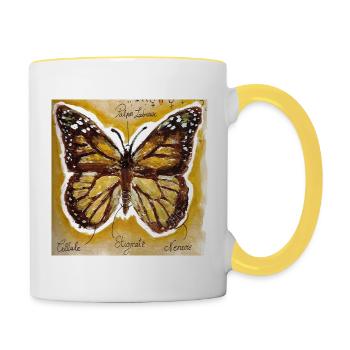 Papillon aquarelle jaune - Mug contrasté - blanc/jaune - Droite