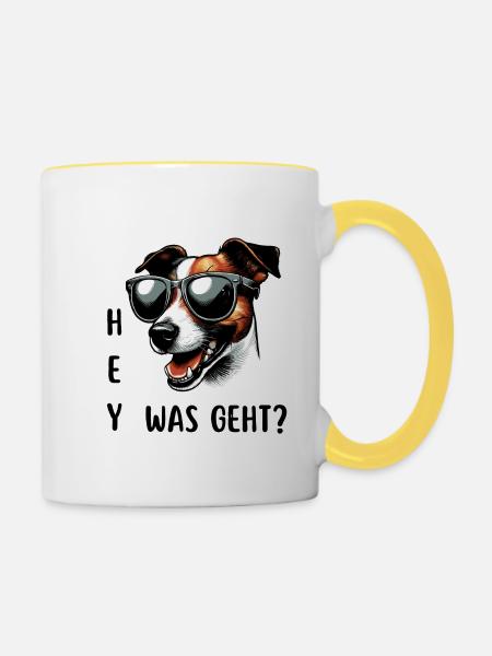 Was geht? Witziges Hunde Sprüche Design - Tasse zweifarbig - Weiß/Gelb