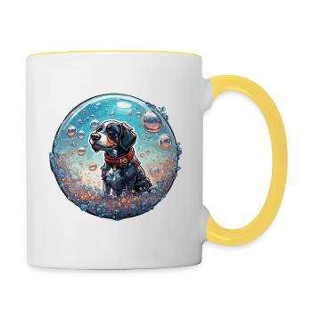 Animal dans bulle de savon / enfantin / mignon / chien - Mug contrasté - blanc/jaune - Droite