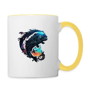 Angler Siluette / Fishing / Fish / Lake / Sport - Contrasting Mug - white/yellow - Right