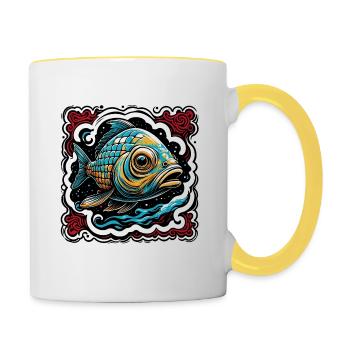 Fisch / Tier / Aquarium / Wasser / Teich / See - Tasse zweifarbig - Weiß/Gelb - Rechts