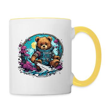 Astronaut / Space / Animal / Bear / Spaceship - Contrasting Mug - white/yellow - Right