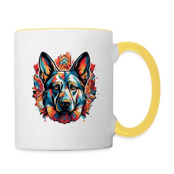 Chien / Animal / Animal de compagnie / Poilu / Berger allemand - Mug contrasté - blanc/jaune - Droite