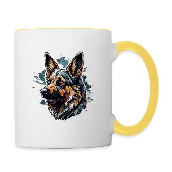 Chien / Animal / Animal de compagnie / Poilu / Berger allemand - Mug contrasté - blanc/jaune - Droite