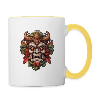 Tiki / Hawaï / Tropical / Île / Culture / Logo - Mug contrasté - blanc/jaune - Droite