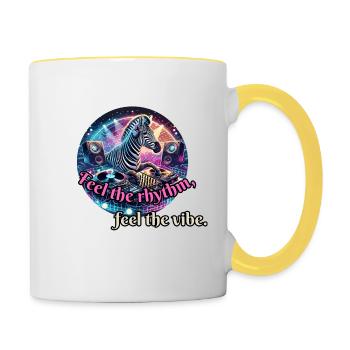 Fühle den Ryhtmus - Zebra am DJ Pult - Tasse zweifarbig - Weiß/Gelb - Rechts