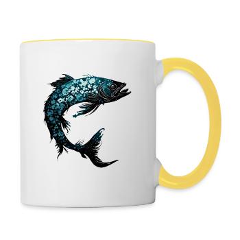 Angler Siluette / Fishing / Fish / Lake / Sport - Contrasting Mug - white/yellow - Right