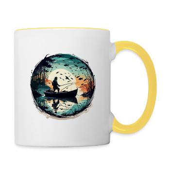 Angler Siluette / Fishing / Fish / Lake / Sport - Contrasting Mug - white/yellow - Right