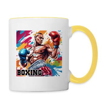 Boxer / Sports / Fight / Arena / Boxing Ring / Fists - Contrasting Mug - white/yellow - Right