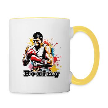 Boxer / Sport / Kampf / Arena / Boxring / Fäuste - Tasse zweifarbig - Weiß/Gelb - Rechts