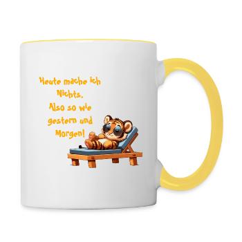 Heute mache ich nichts Tiger - Tasse zweifarbig - Weiß/Gelb - Rechts