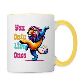 Fröhlicher Löwe - Tasse zweifarbig - Weiß/Gelb - Rechts