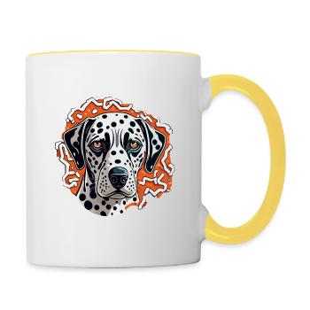 Dalmatien / Chien / Animal / Animal de compagnie / Aboiement - Mug contrasté - blanc/jaune - Droite