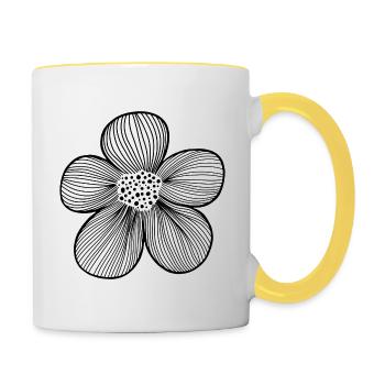 Flower Line Art - Tasse zweifarbig - Weiß/Gelb - Rechts