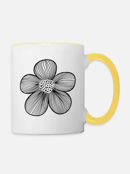 Dessin au trait de fleur - Mug contrasté - blanc/jaune